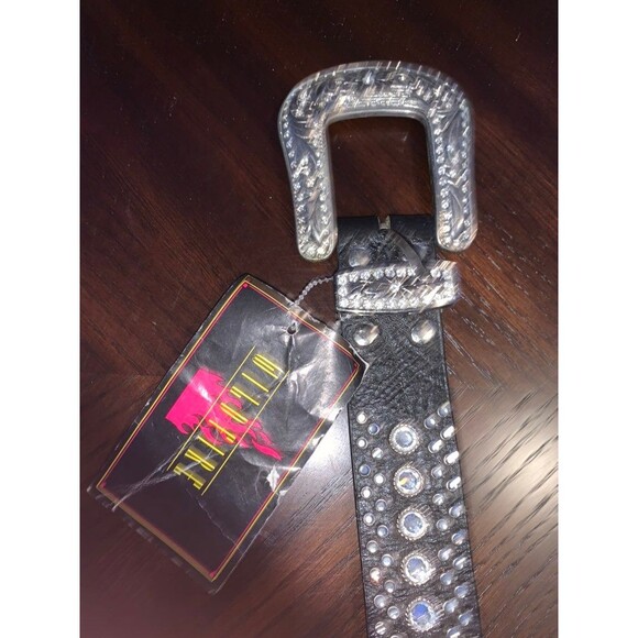 RARE NWT Sparkling Wildfire Swarovski Crystal Black Genuine Leather Bling Cowgir
